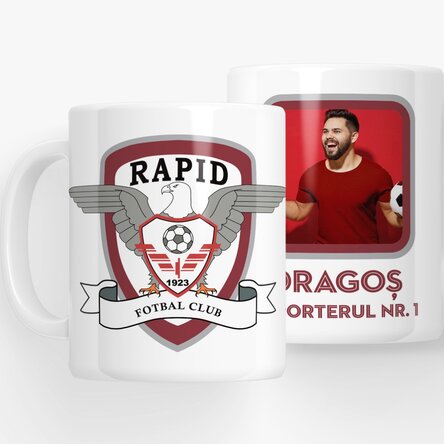 Cană FC Rapid 1923 personalizată cu poză și text - Suporterul nr. 1