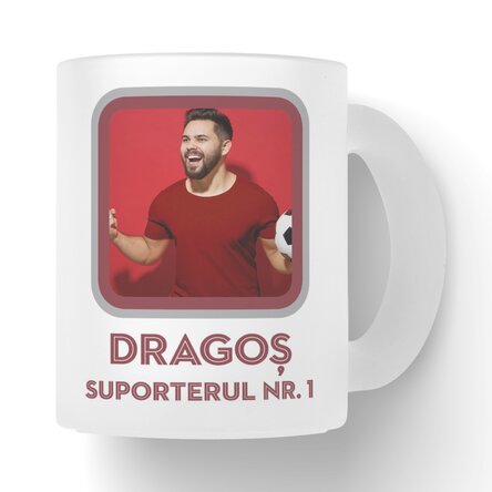 Cană sticlă mată FC Rapid 1923 personalizată cu poză și text - Suporterul nr. 1 