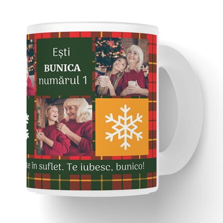 Cană sticlă mată personalizată cu 5 poze și text - Christmassy