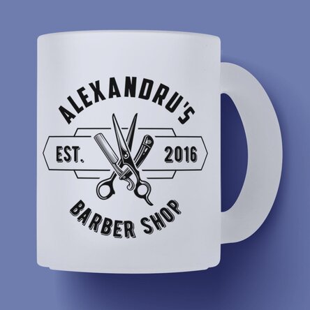 Cană sticlă mată personalizată cu mesaj - Barber shop