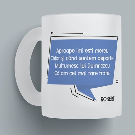 Cană sticlă mată personalizată cu mesaj pentru frate x Flick