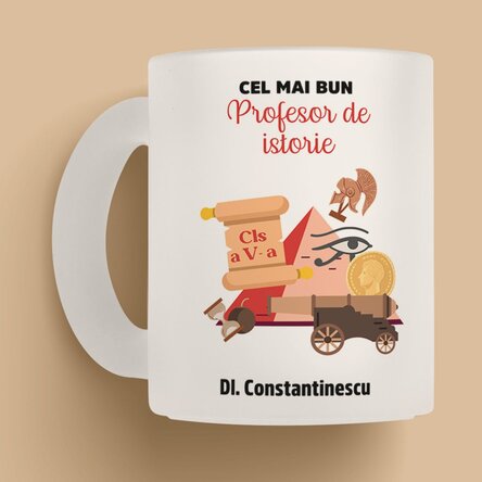 Cană sticlă mată personalizată cu mesaj - Profesor de Istorie