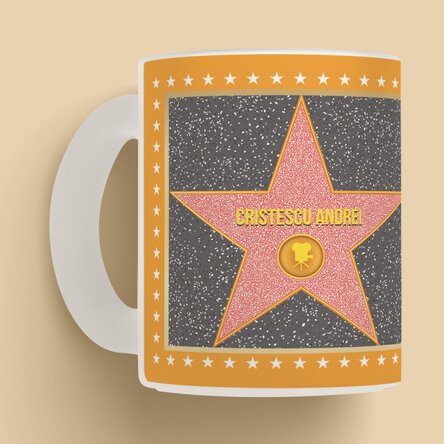 Cană sticlă mată personalizată cu o poză - Steaua Recunoștinței, fundal portocaliu 