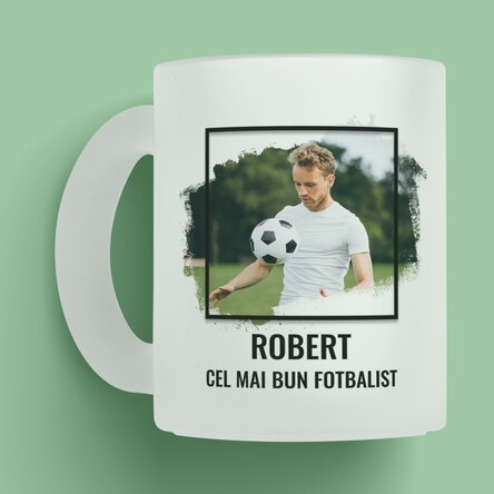 Cană sticlă mată personalizată cu poză și text - FOTBAL