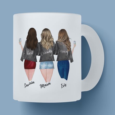 Cană sticlă mată personalizată cu text - 3 Best friends