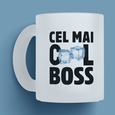 Cană sticlă mată personalizată cu text - Cel mai cool boss 