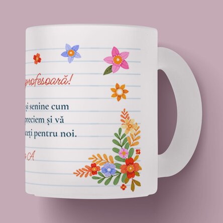Cană sticlă mată personalizată cu text - Flori