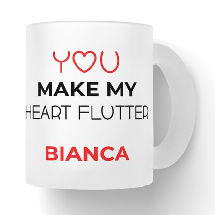 Cană sticlă mată personalizată cu text - Heart Bang