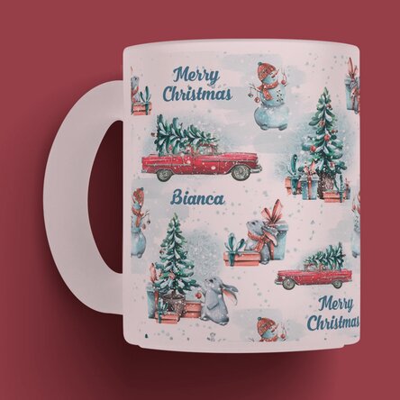 Cană sticlă mată personalizată cu text - Merry Christmas