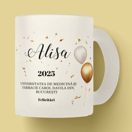 Cană sticlă mată personalizată - De absolvire 