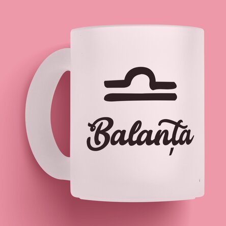 Cană sticlă mată zodiac personalizată cu poză și text - Balanță