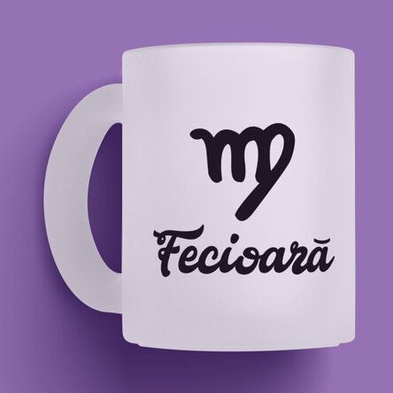 Cană sticlă mată zodiac personalizată cu text - Fecioară 