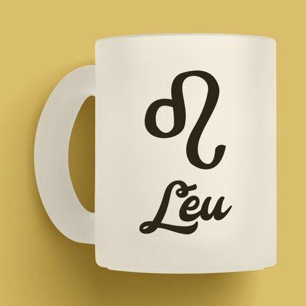 Cană sticlă mată zodiac personalizată cu text - Leu 