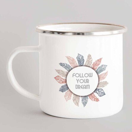 Cană metalică emailată cu text - Follow your dream