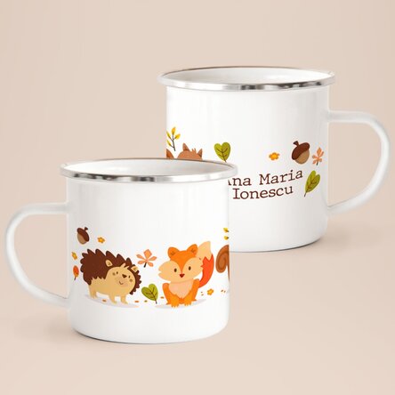 Cană metalică emailată pentru copii - Toamnă