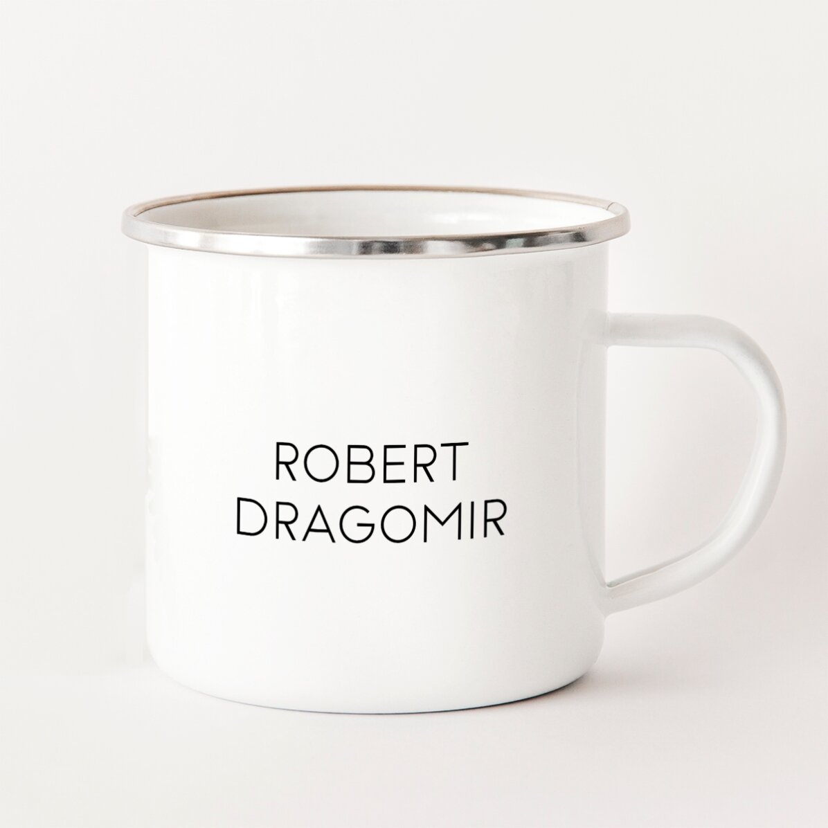 Cană metalică emailată personalizată cu logo și nume