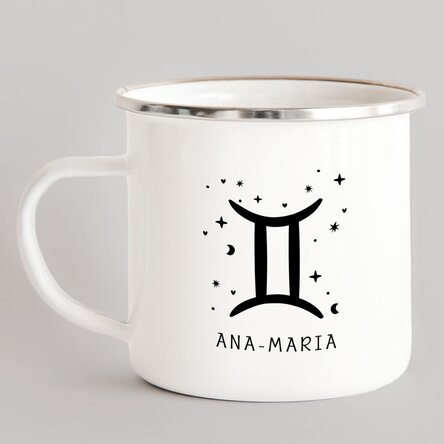 Cană metalică emailată personalizată cu mesaj - Zodia Gemeni