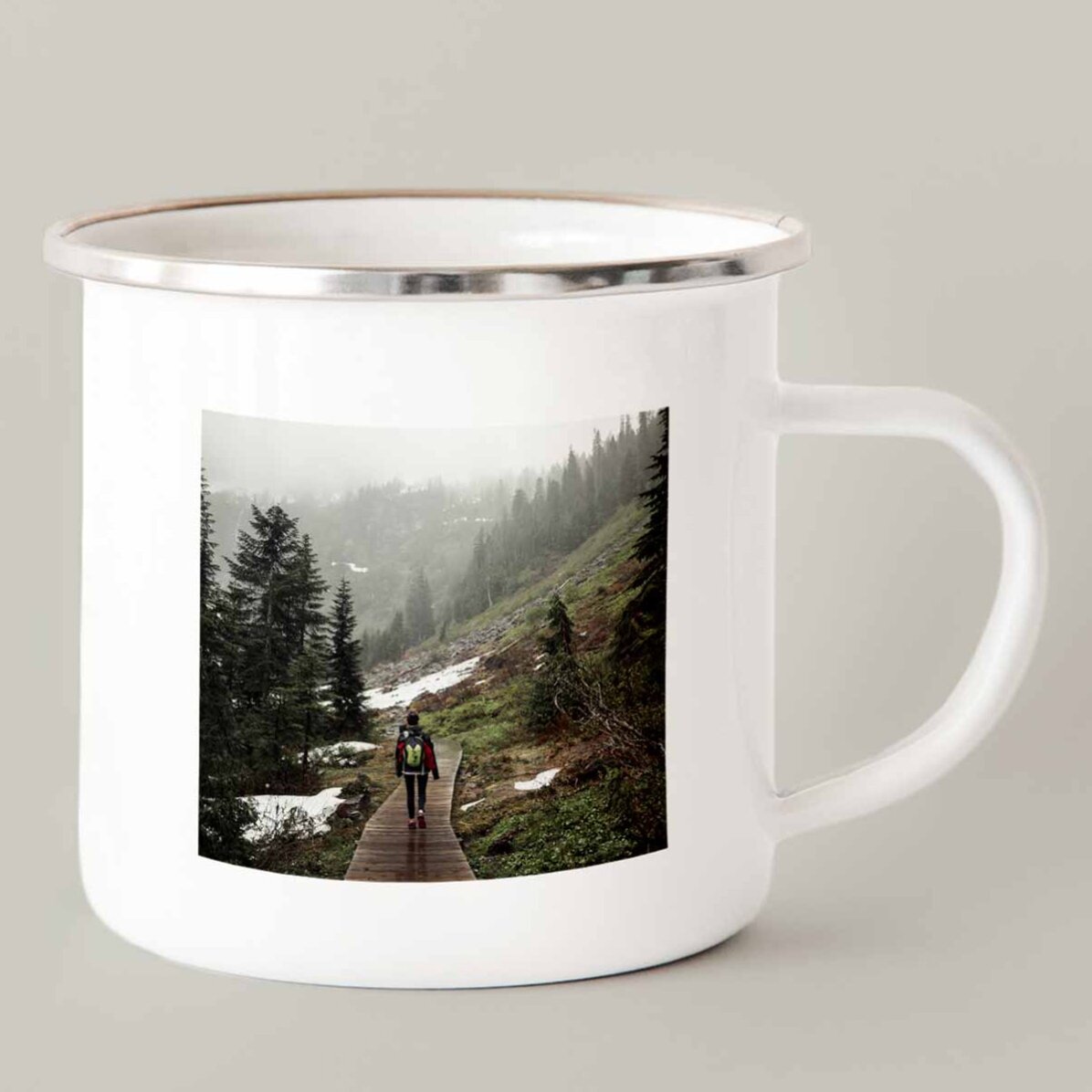 Cană metalică emailată personalizată cu poza - Collect moments not things