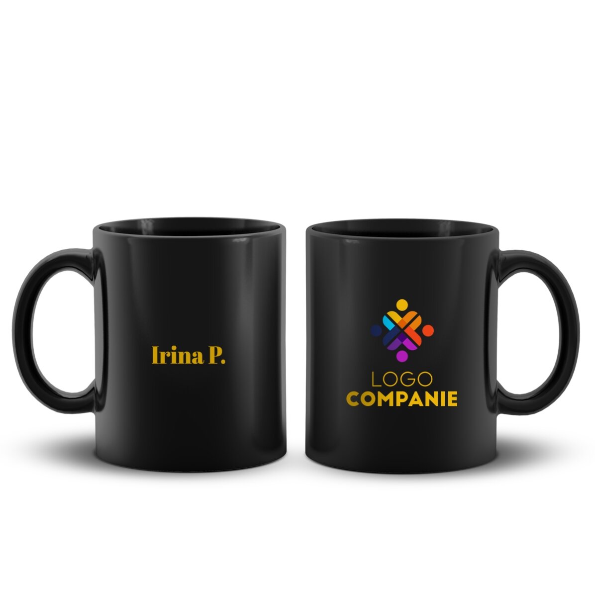 Cană neagră personalizată cu logo și nume