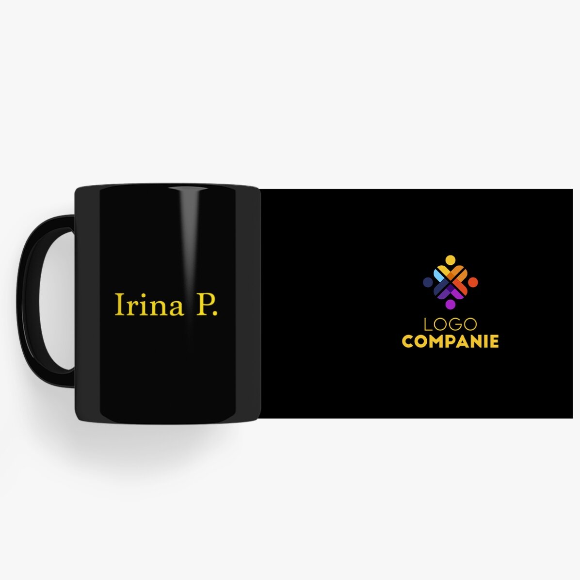 Cană neagră personalizată cu logo și nume