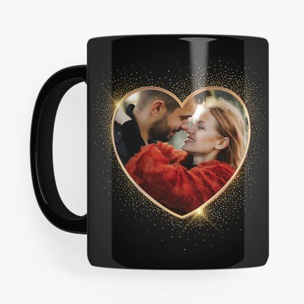 Cană neagră personalizată cu o poză și text - 2 suflete 