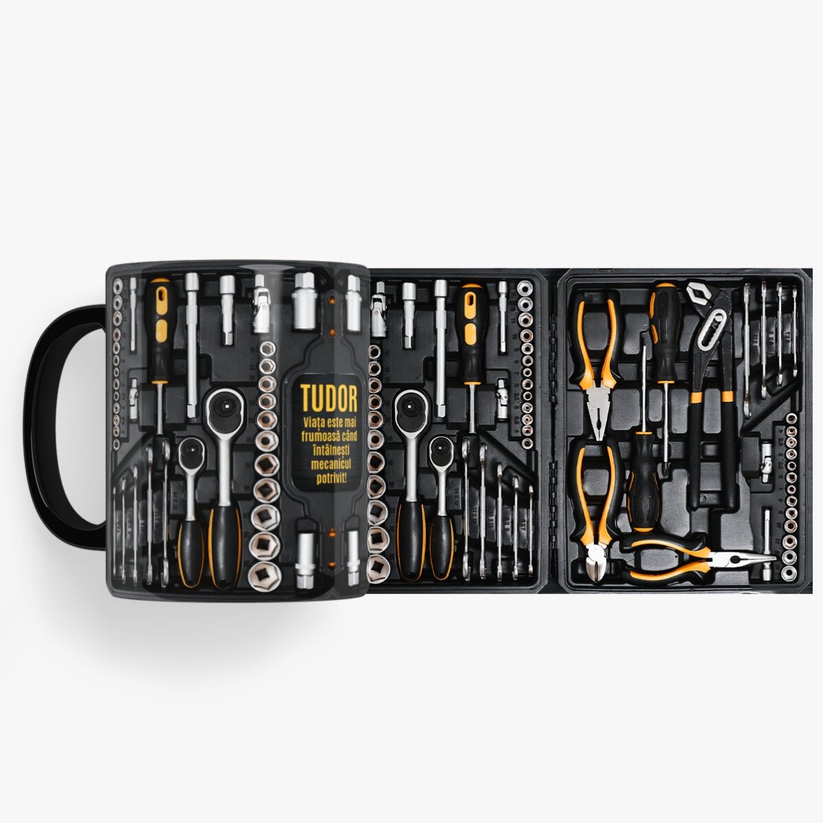 Cană neagră personalizată cu text pentru Mecanic 