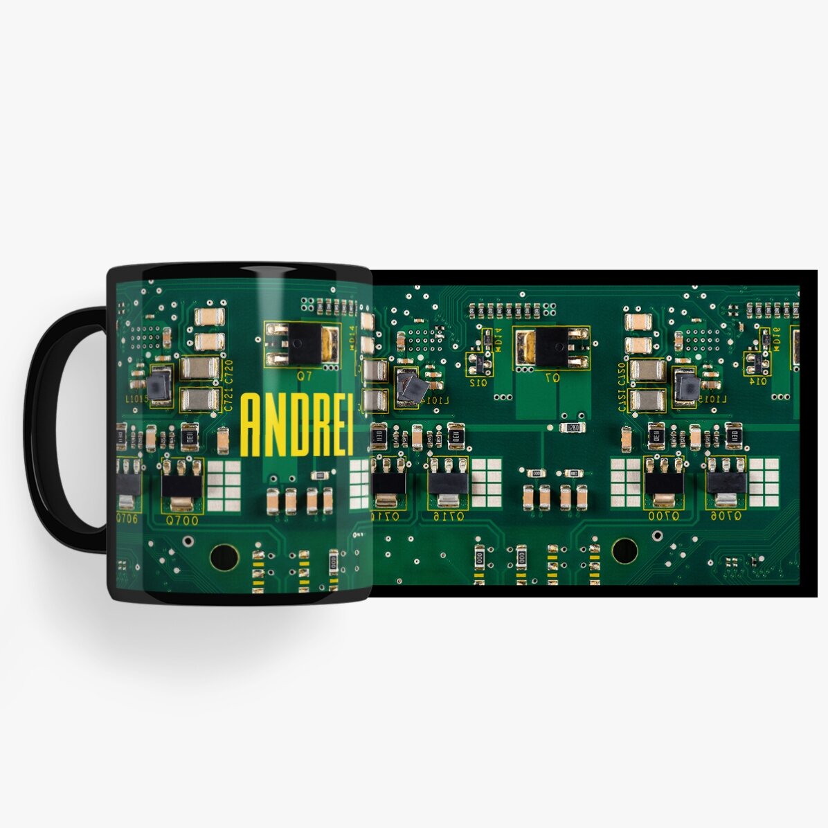 Cană neagră personalizată cu text pentru pasionații electronică - Motherboard