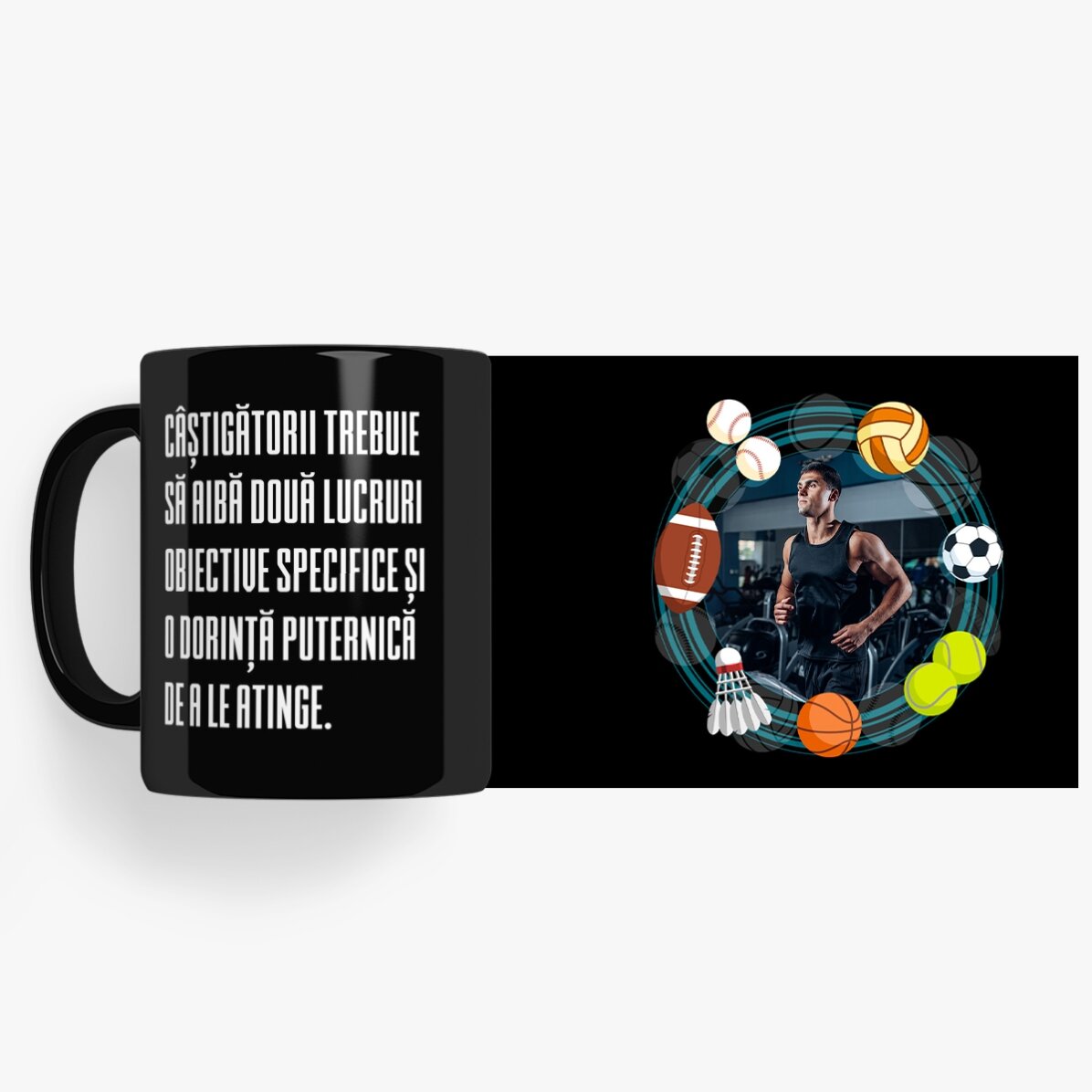 Cană neagră personalizată cu text pentru Sportivi