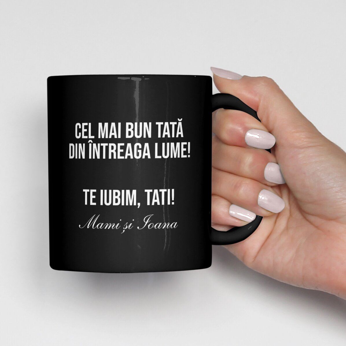 Cană neagră personalizată cu text