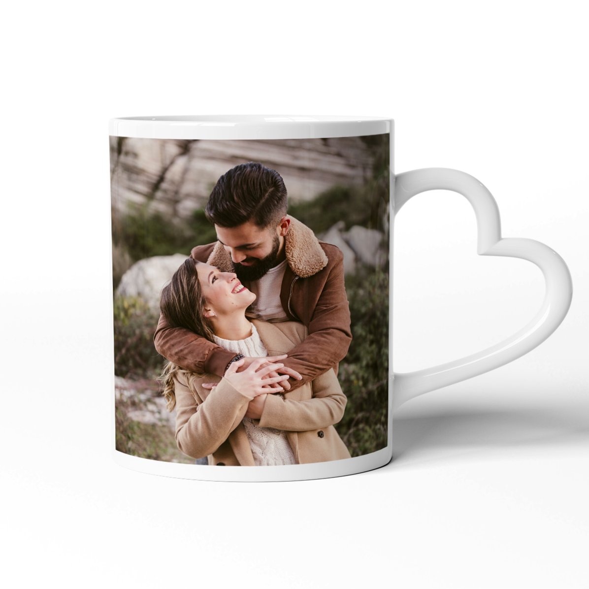 Cană personalizată cu 2 poze  - model toartă în formă de inimă 