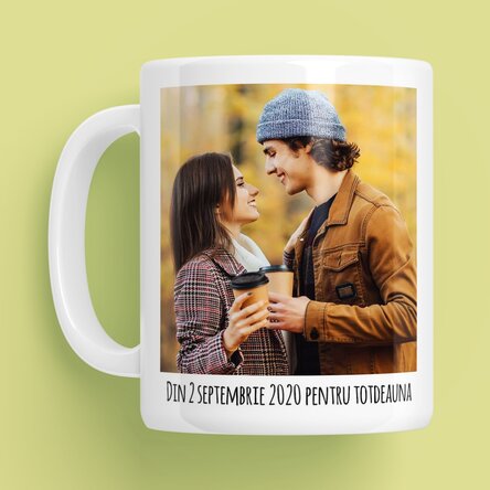 Cană personalizată cu 2 poze și text 
