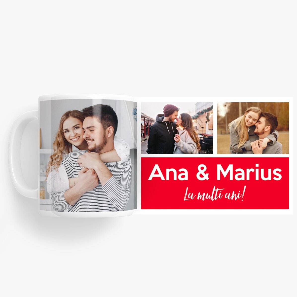 Cană personalizată cu 3 poze și text