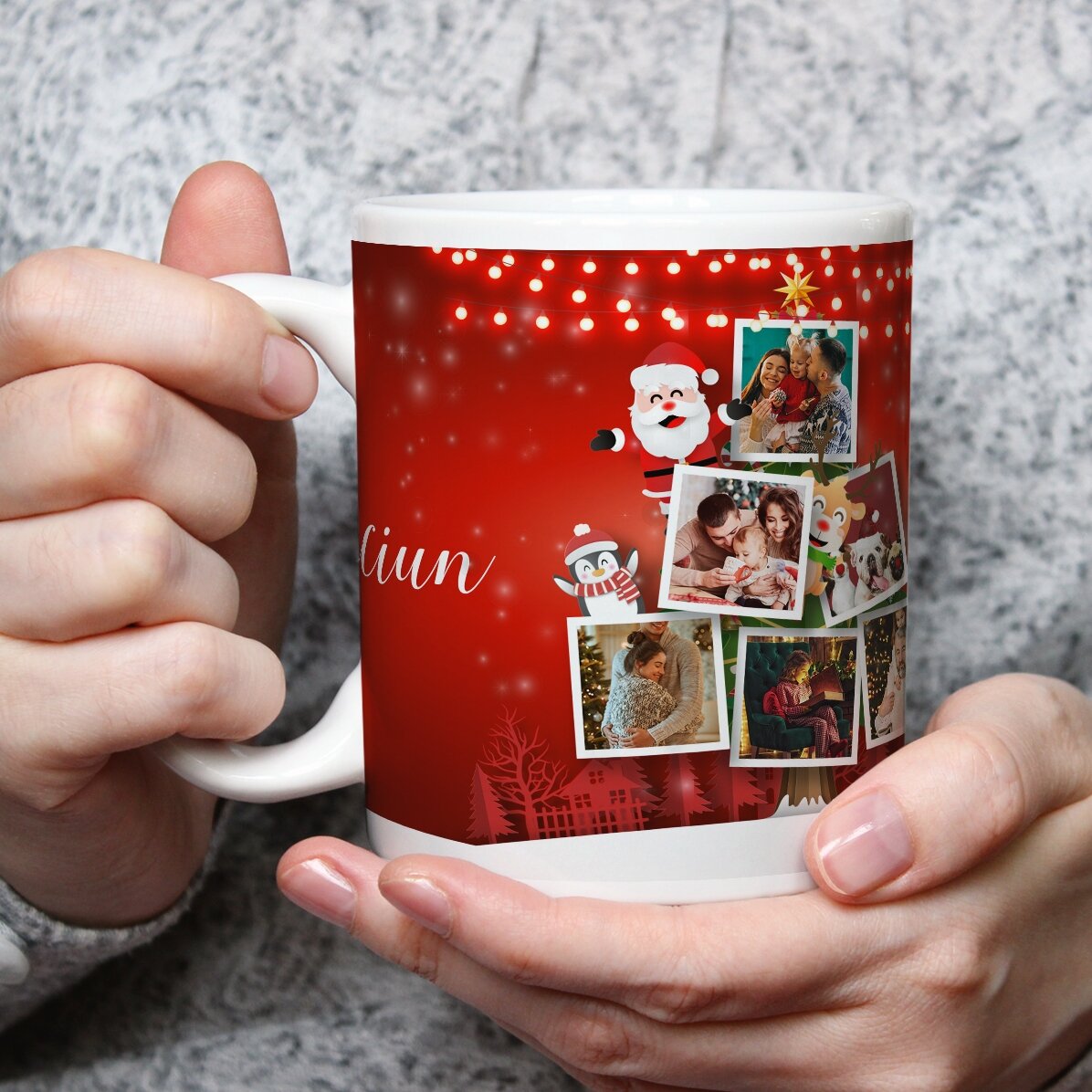 Cană personalizată cu 5 poze - Prietenii Moșului