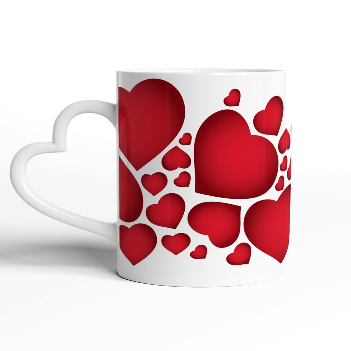 Cană personalizată cu inimioare și o poză  - model toartă în formă de inimă 