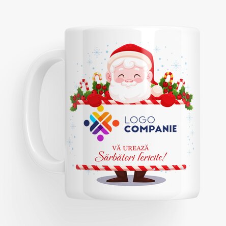 Cană personalizată cu logo și mesaj - Moș Crăciun
