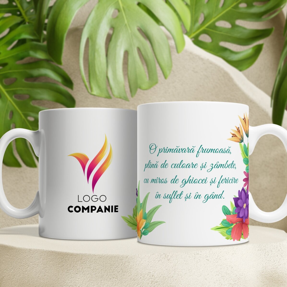 Cană personalizată cu logo și text - Flori de primăvară