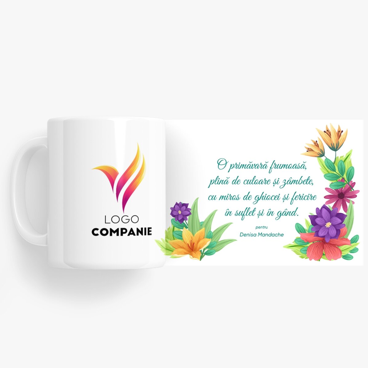 Cană personalizată cu logo și text - Flori de primăvară