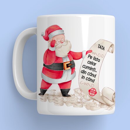 Cană personalizată cu mesaj și poză - Lista moșului