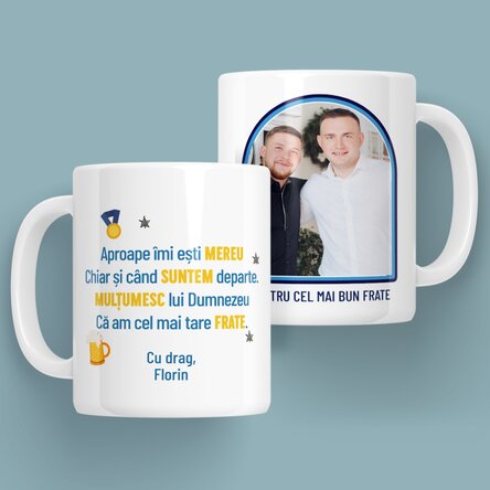 Cană personalizată cu mesaj și poză pentru frate x Flick
