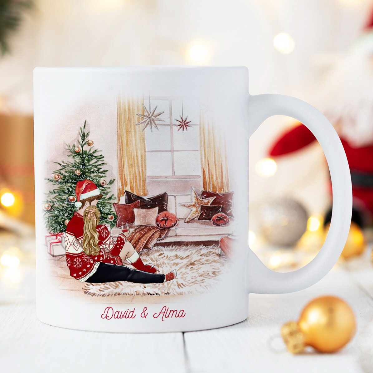 Cană personalizată cu nume și mesaj pentru cuplu - Crăciunul nostru minunat