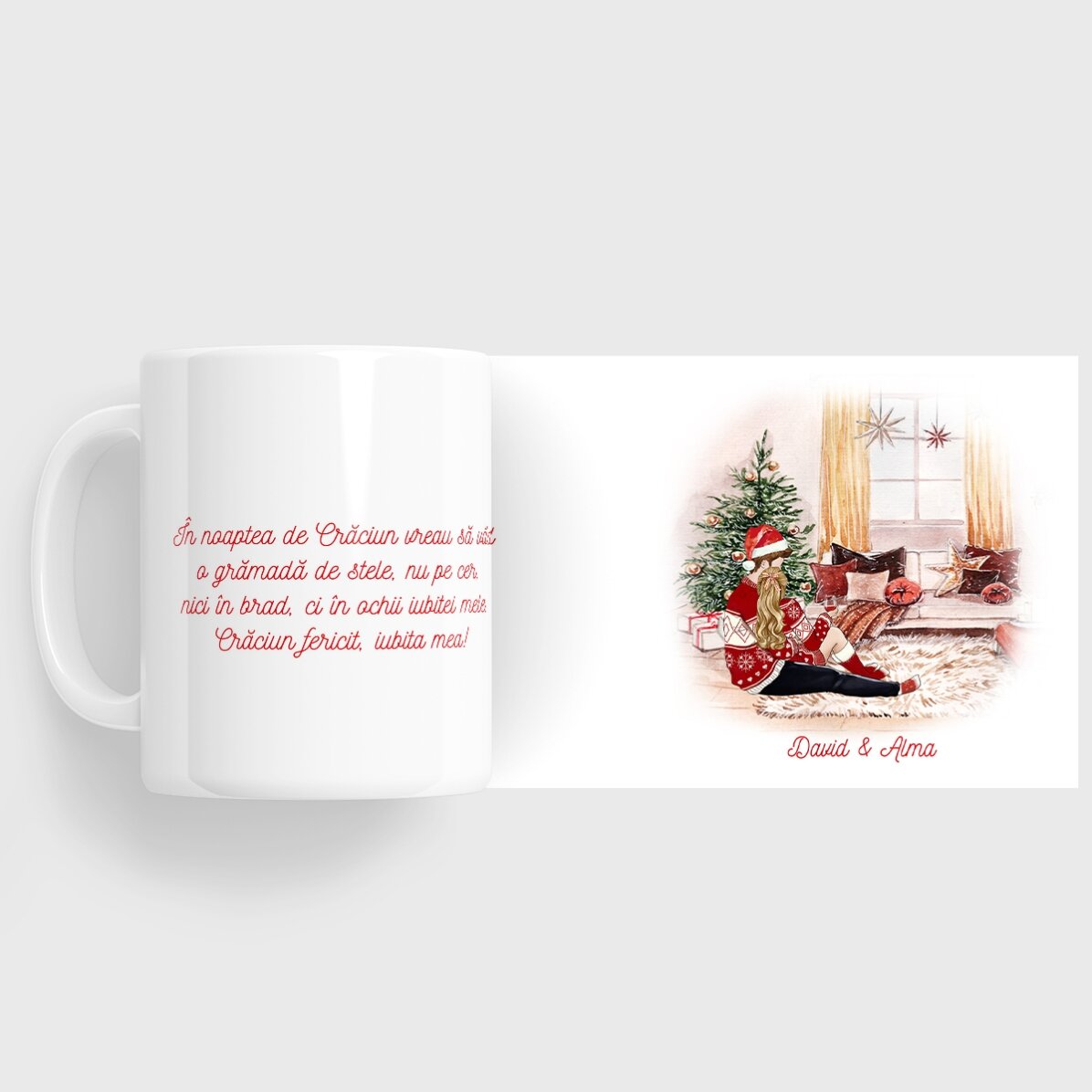 Cană personalizată cu nume și mesaj pentru cuplu - Crăciunul nostru minunat