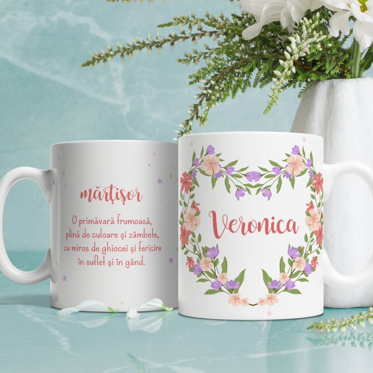 Cană personalizată cu nume și mesaj - Primăvară frumoasă!