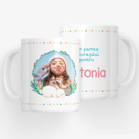 Cană personalizată cu nume și poză - Din partea iepurașului