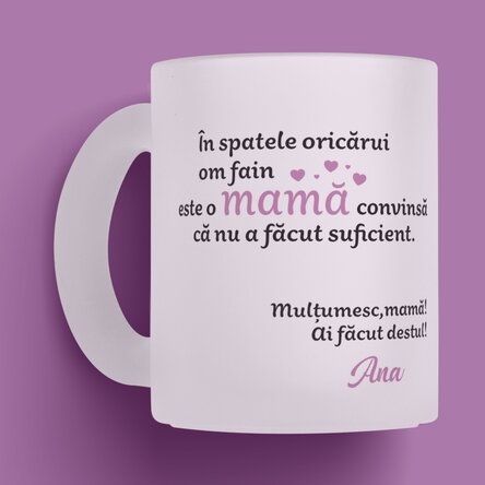 Cană sticlă mată personalizată cu o poză și text - Mulțumesc, mamă! 