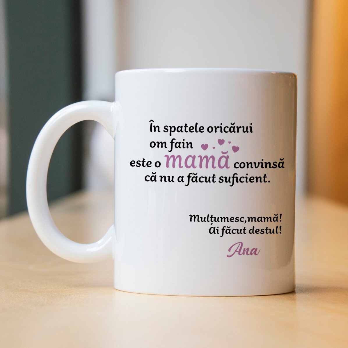 Cană personalizată cu o poză și text - Mulțumesc, mamă!