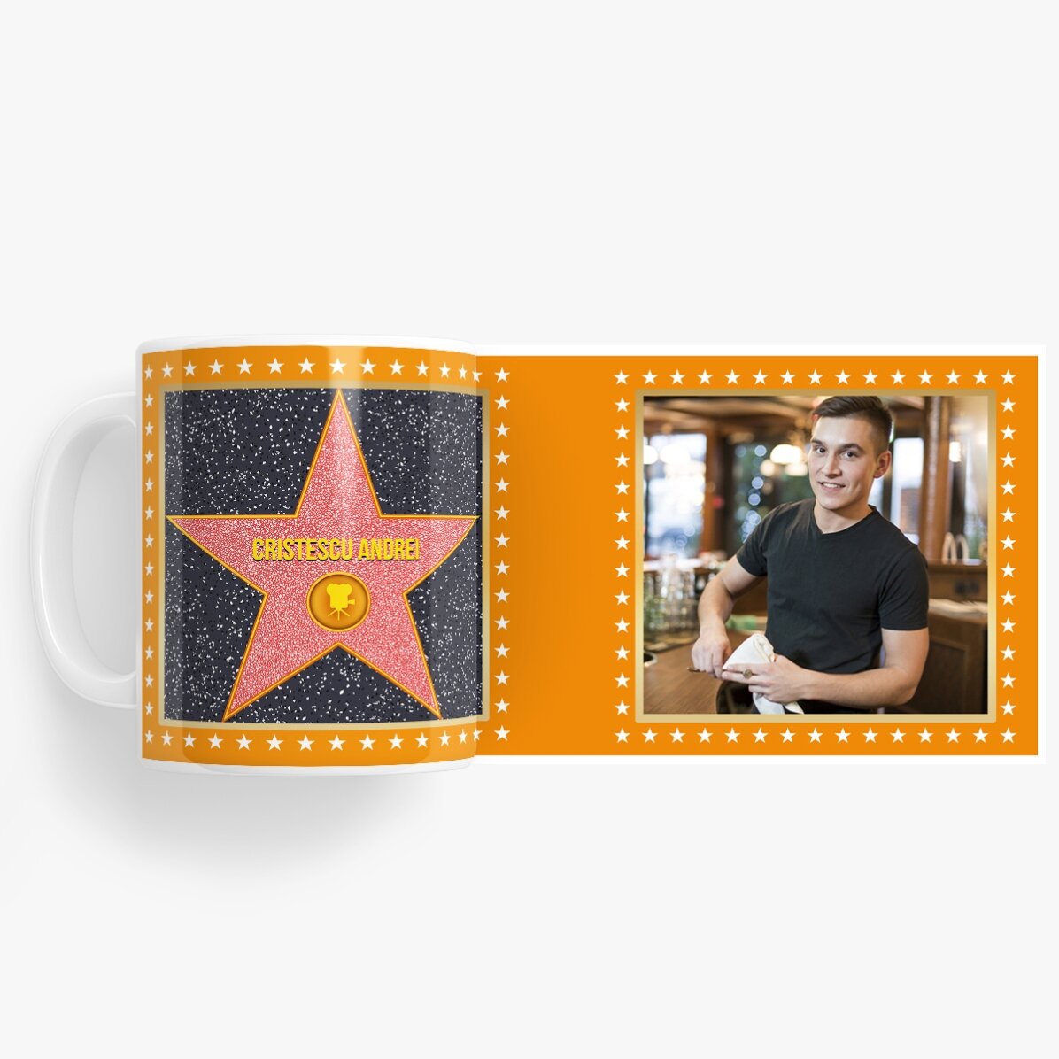 Cană personalizată cu o poză - Steaua Recunoștinței, fundal portocaliu