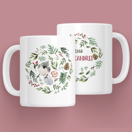 Cană personalizată cu pasăre pentru ea - model de Crăciun