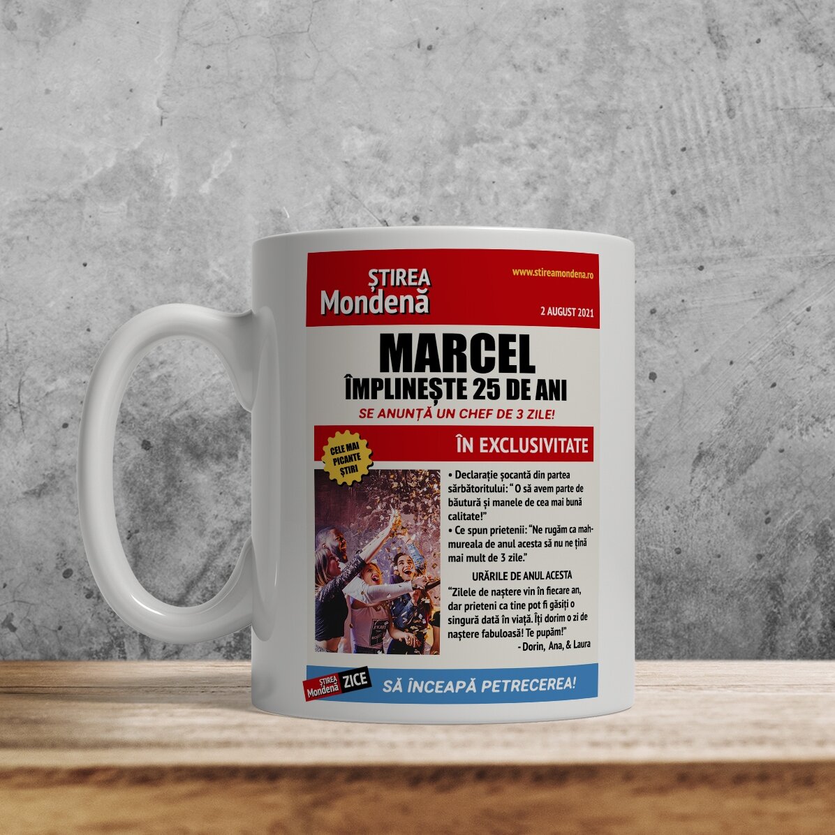 Cană personalizată cu poză și text - Știri mondene