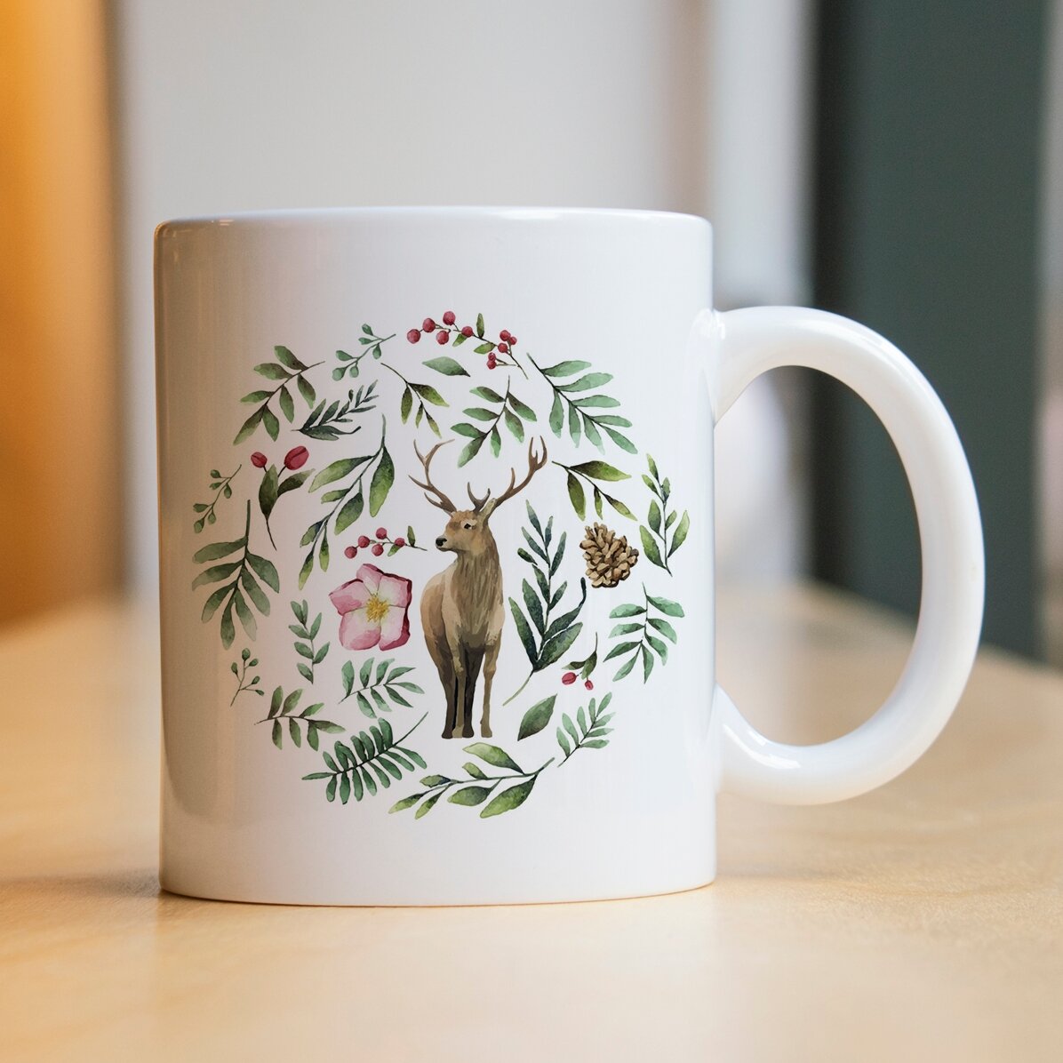 Cană personalizată cu ren pentru el - model de Crăciun