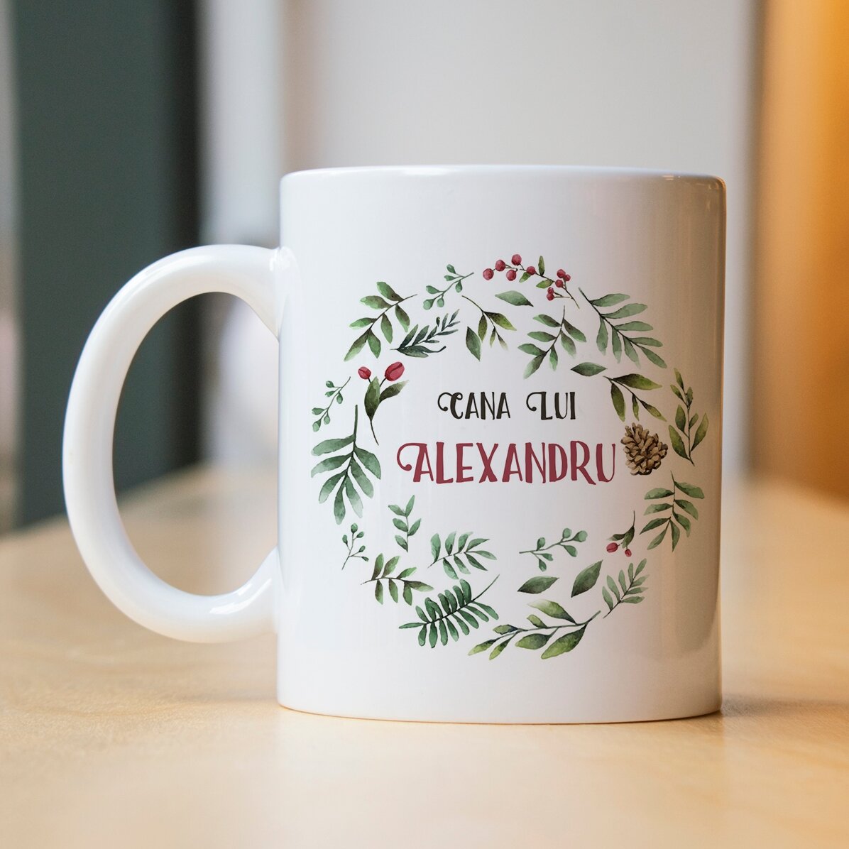 Cană personalizată cu ren pentru el - model de Crăciun